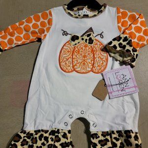 AnnLoren Autumn Orange Pumpkin Little Girls Romper